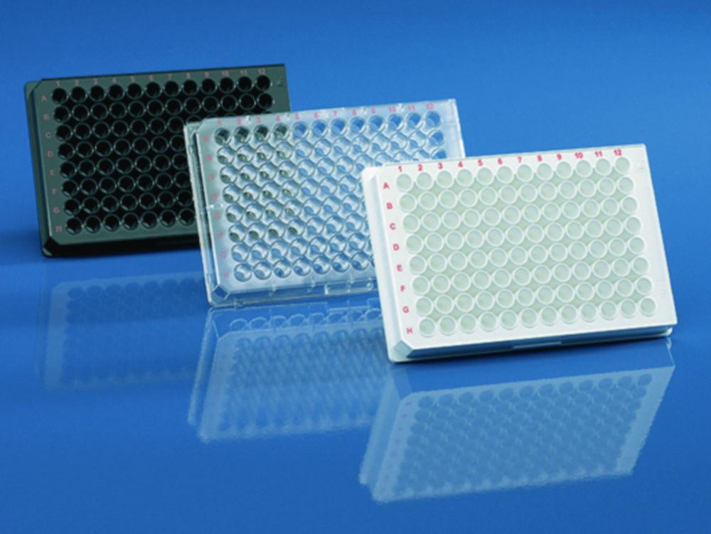 BRANDplates 96-Well InertGrade™ PS White Transparent Bottom F-Bottom Microplate with Lid (Sterile, Pack of 5)

