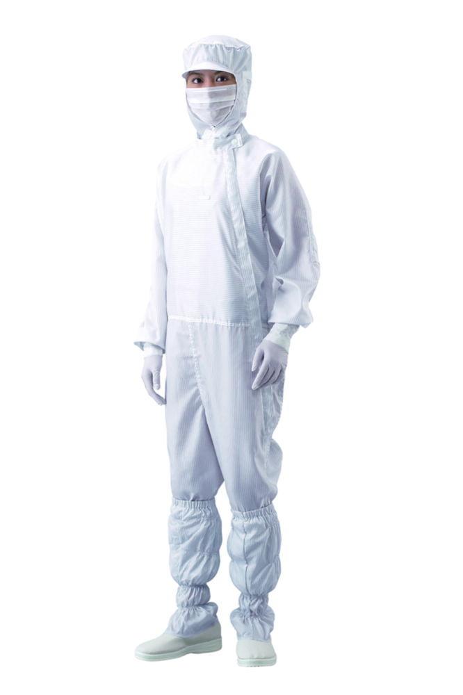 As One ASPURE Overall for Cleanroom, White Polyester, Lateral Zip, Size S