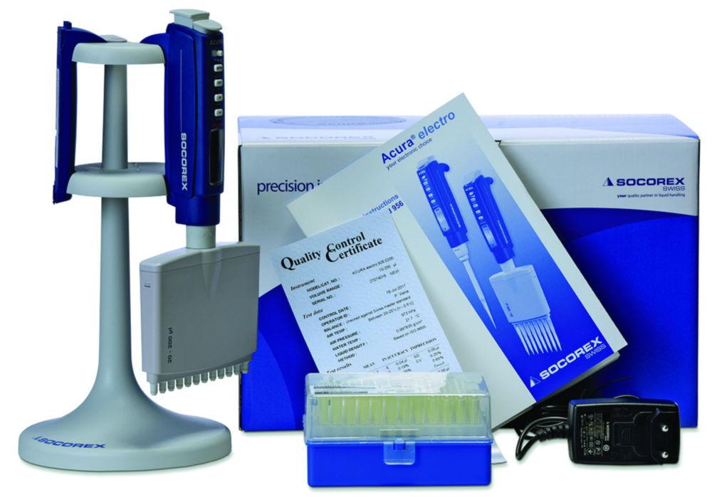 SOCOREX Acura electro 956, Multichannel Pipette 8-Channel, 2.5–50 µl, Initialpack, 4.8 V Battery Charging Station and Replacement Battery