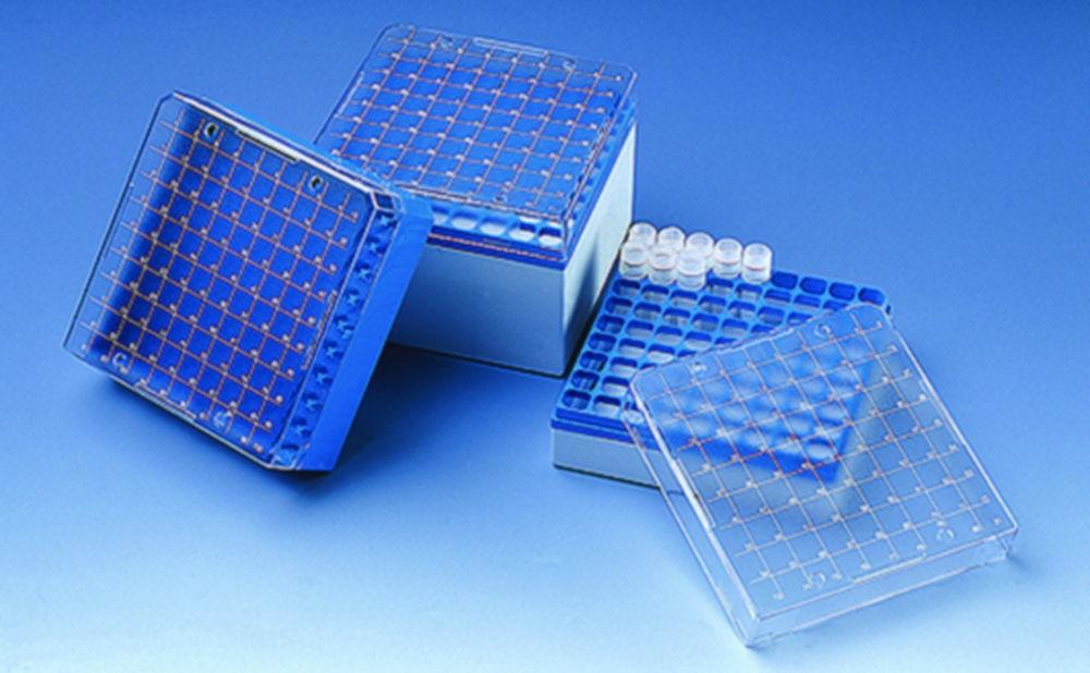 BRAND Storage Box PC for 81 Cryogenic Tubes (3.4 and 5 mL), Stackable, Blue, Autoclavable at 121°C for 20 min