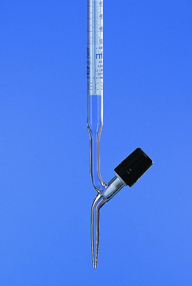 BRAND BLAUBRAND 25 mL Burette with Straight PTFE Valve Cock – Borosilicate Glass 3.3, Class AS, Blue Graduations, Schellbach Stripe

