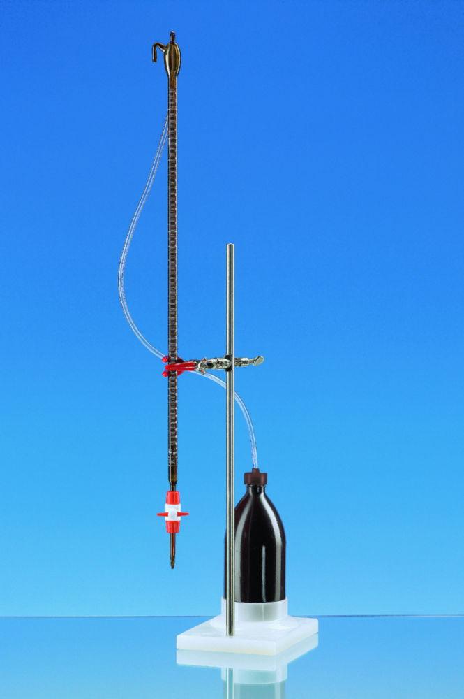 BRAND Compact Titration Apparatus 25 ml:0.1 ml SILBERBRAND, Schellbach Stripes, Amber Glass with Stand and 1000 ml PE Bottle