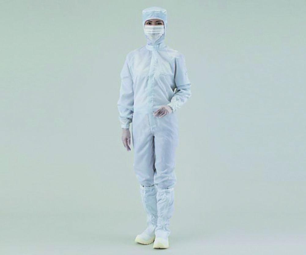 As One ASPURE Overall for Cleanroom, White, Polyester, with Hood, Front Zip, Type 12110SW, Size L