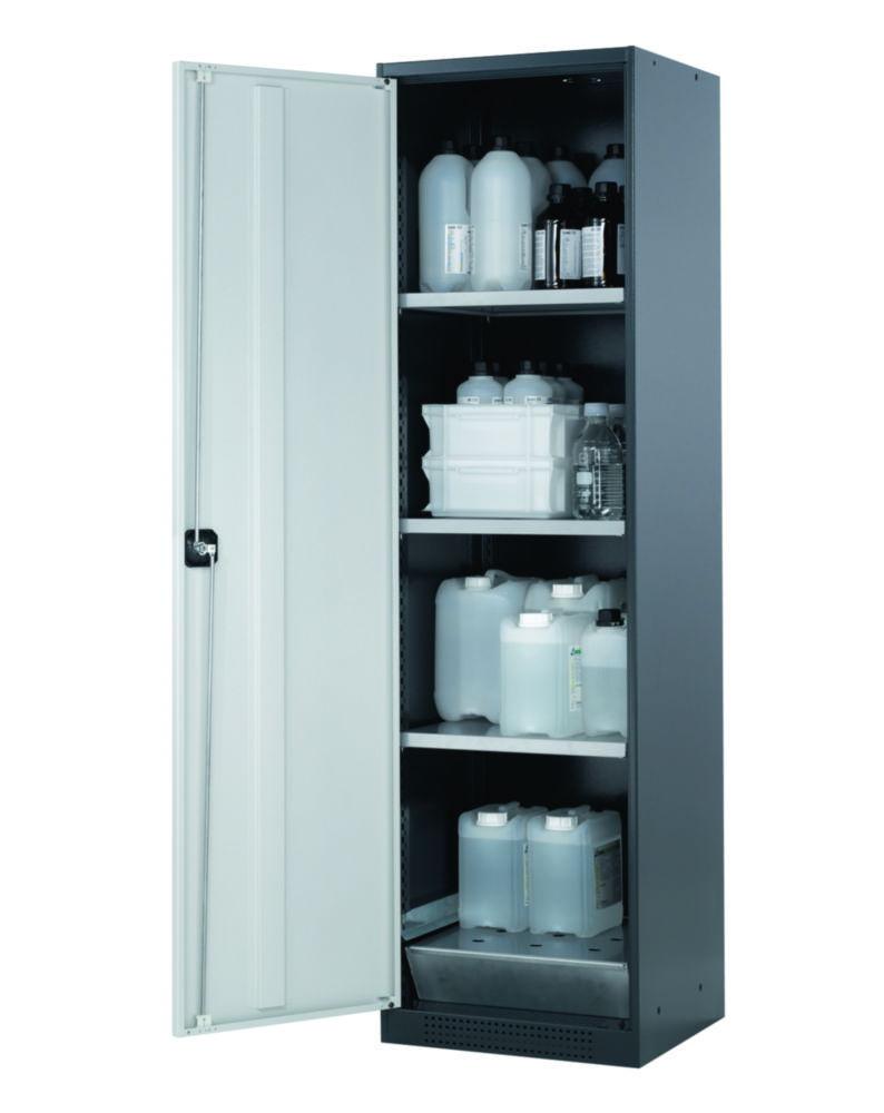Asecos Chemical Cabinet CS-Classic 545 x 520 x 1950 mm (WxDxH), Swing Doors Grey RAL 7035, 3 Shelves, 1 Perforated