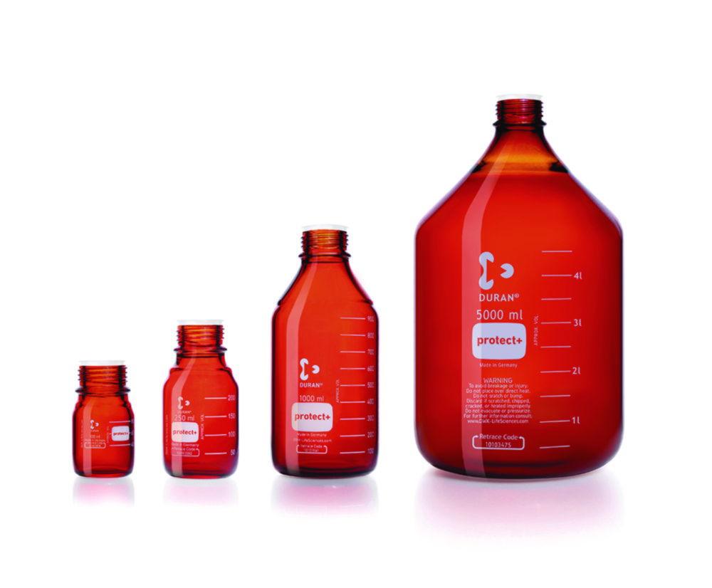 DWK Duran Laboratory Glass Bottle GL 45 Amber Protect+ Plastic-Coated PA12 with Dust Cap 5000 mL


