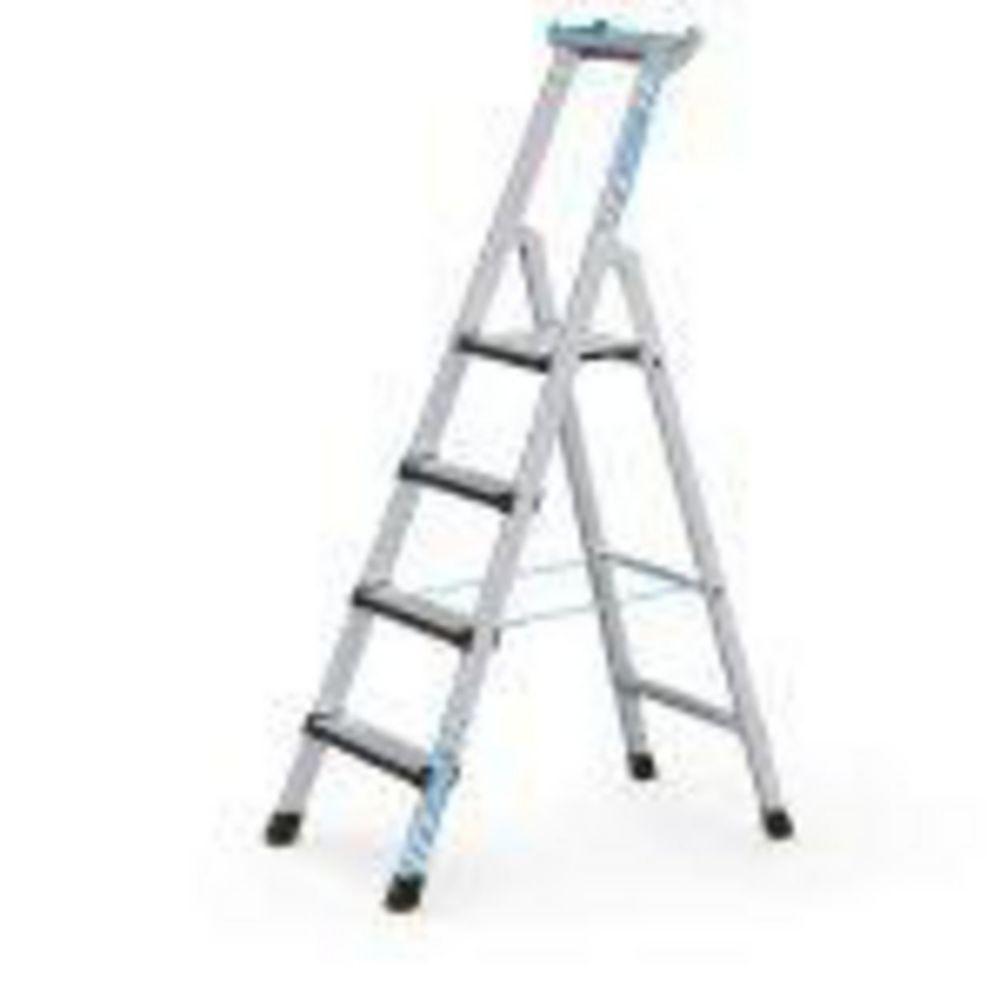 ZARGES Stepladders, 4 Steps, Safety Platform High 0.88m One-Side Use Only, Aluminium

