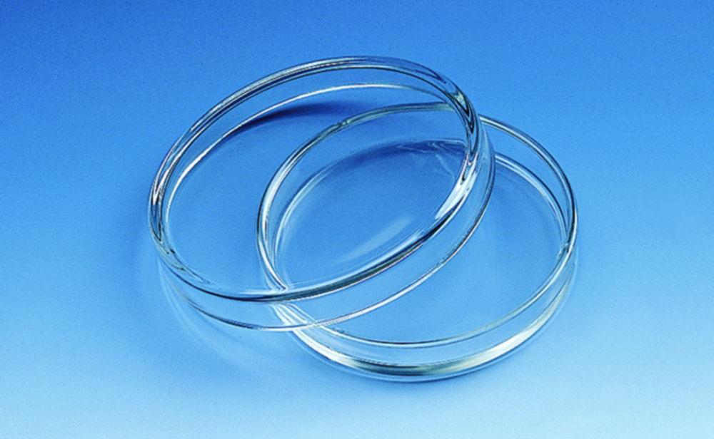 Petri dishes, soda-lime glass lid dia. 60 mm, h. of dish 15 mm cut edges fire-polished, pack of 10