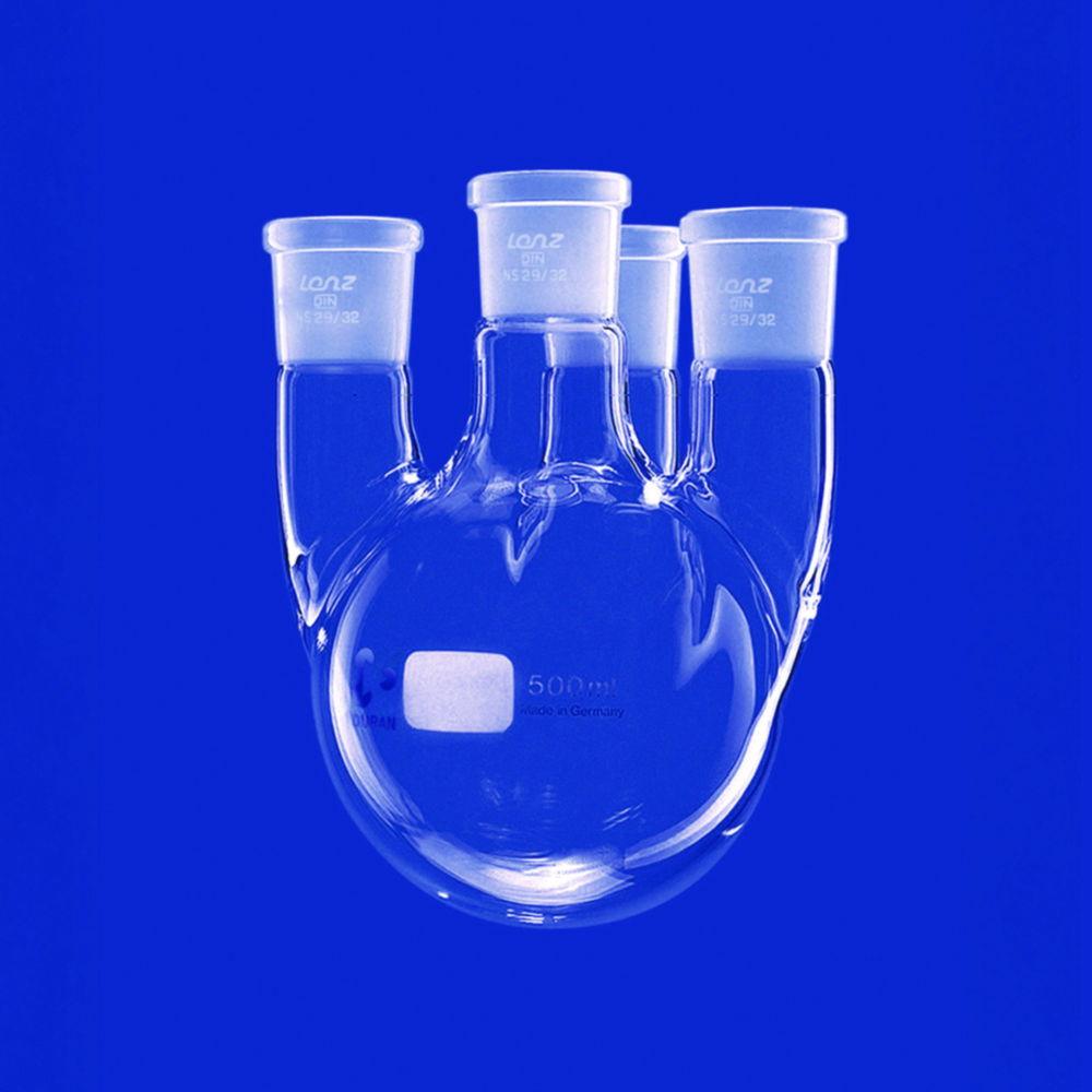 Lenz-Laborglas Round-Bottom Flask, Four-Neck, C. Neck NS 45/40, Side Neck NS 29/32, Capacity 4000 ml
