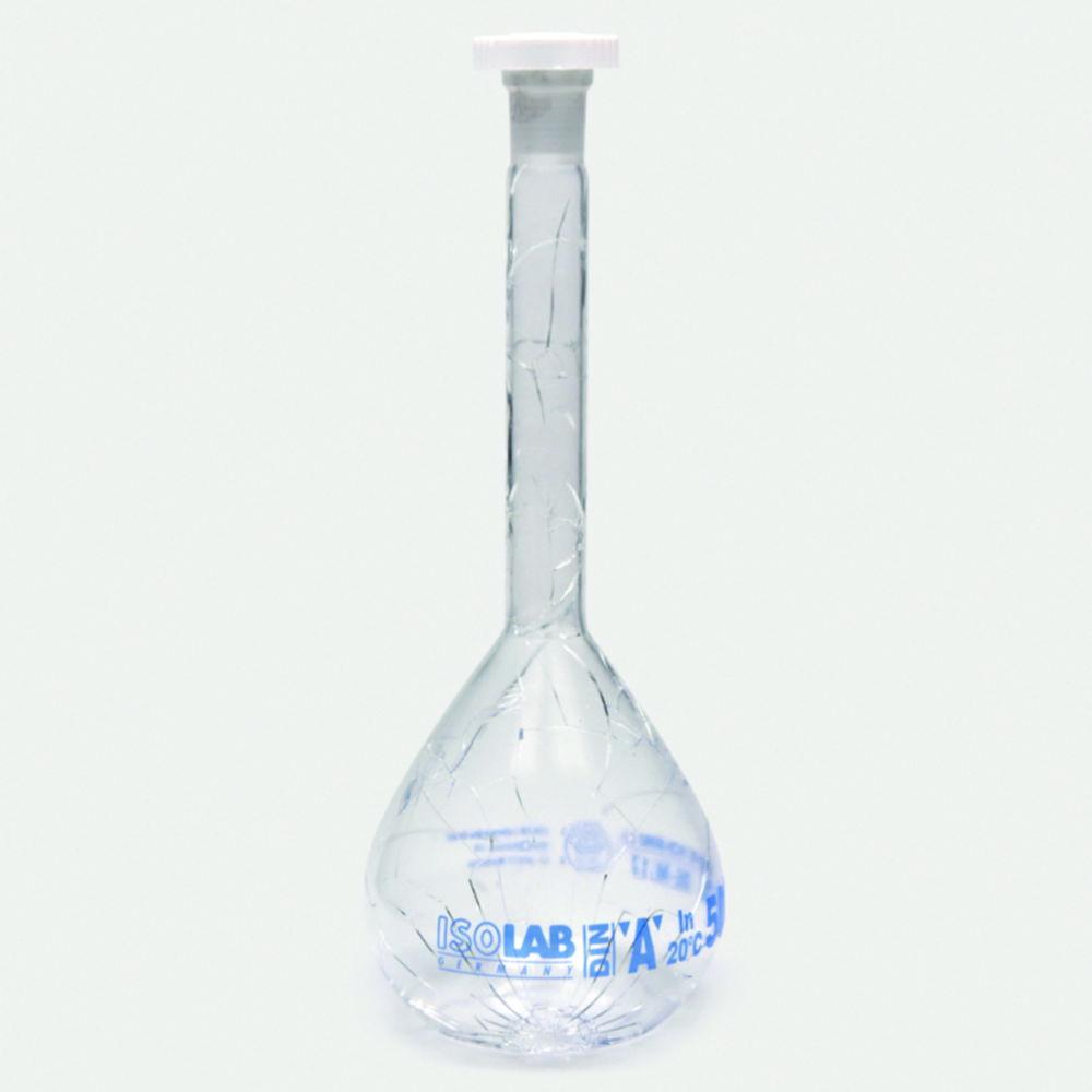 ISOLAB Volumetric Flask 100 mL Clear Coated Glass Class A NS 12/21 PE Stopper (Pack of 2) Blue Scale Batch Certified