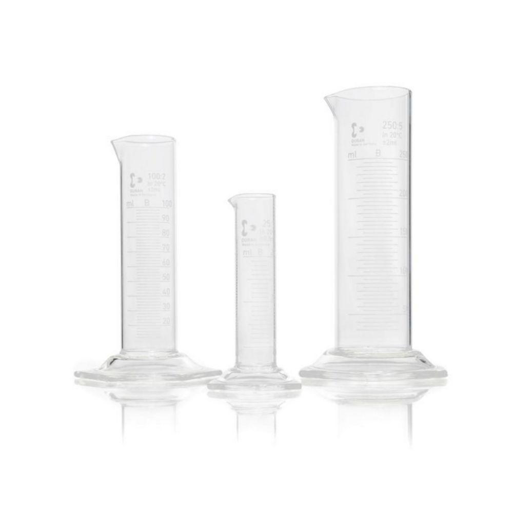 DWK Duran Measuring Cylinder, Low Form, with Spout, Hexagonal Base, with Graduation, 10 ml