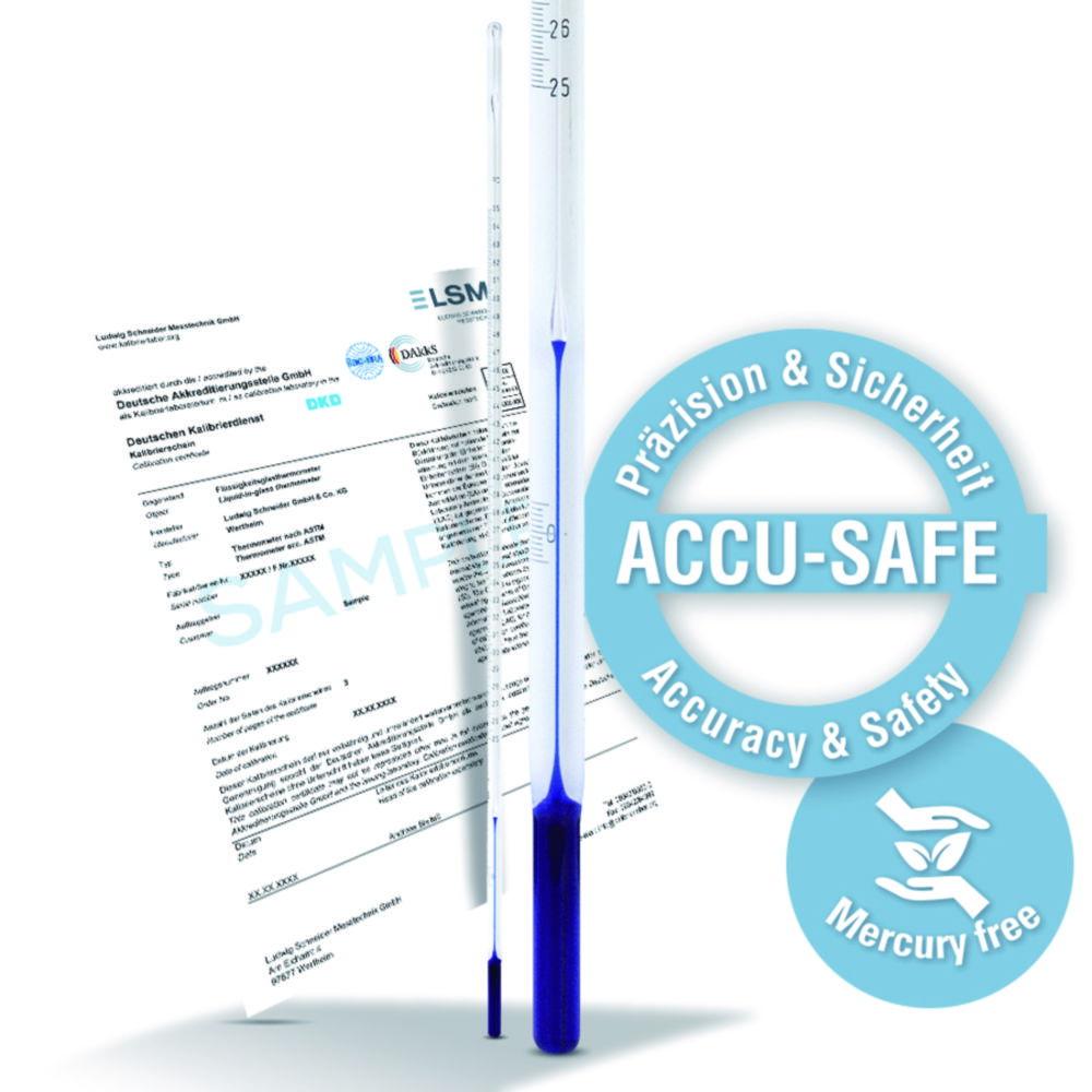Ludwig Schneider ASTM-like Thermometer S17C +19...+27°C Stem Type, 300 mm, Blue Filling