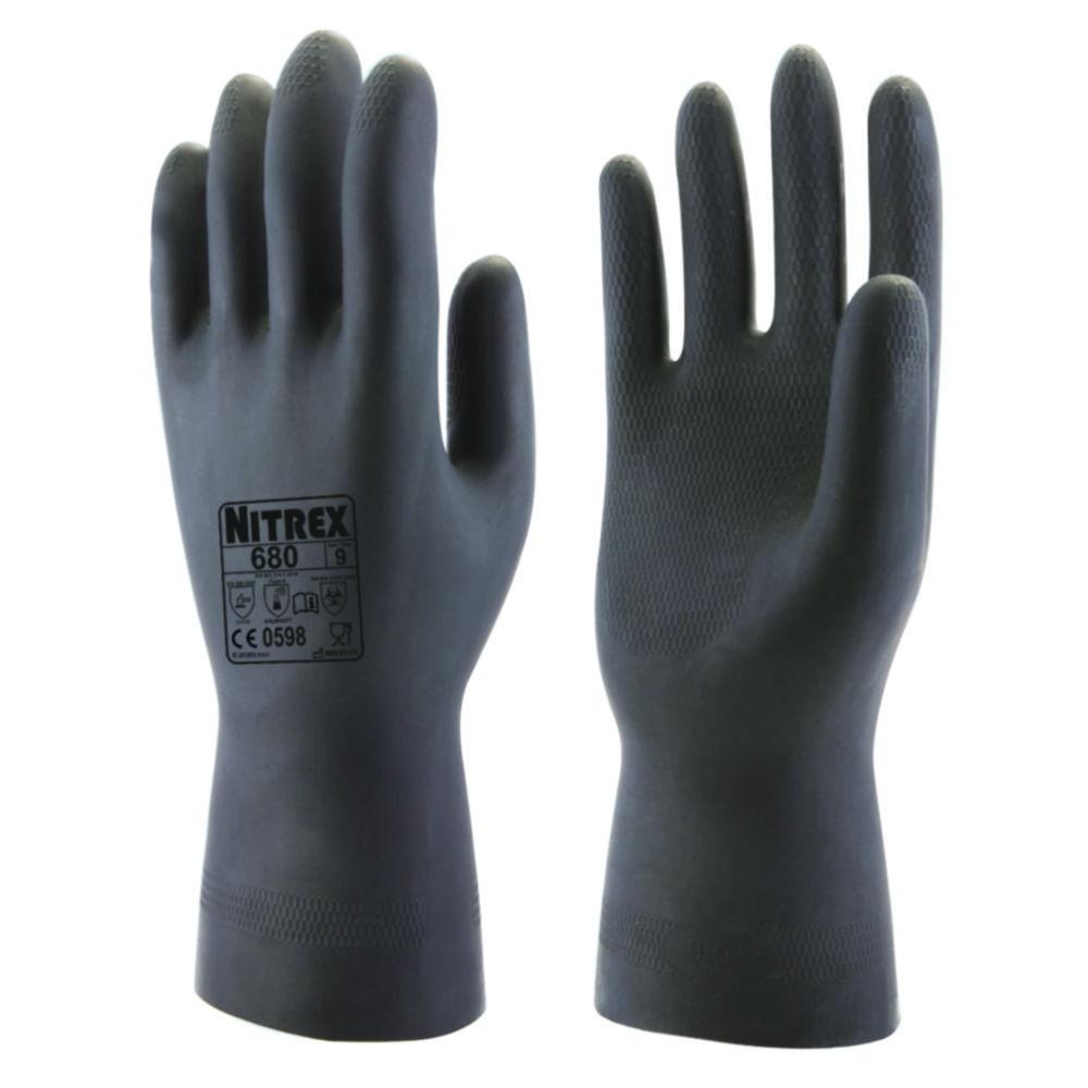 Chemical protective gloves Nitrex 680 S (7) latex, black, inside flocked, pack of 10 pair