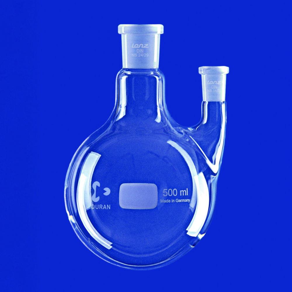 Lenz-Laborglas Round-Bottom Flasks, Two-neck, Side Neck Parallel, C. Neck NS 29/32, Side Neck NS 14/23

