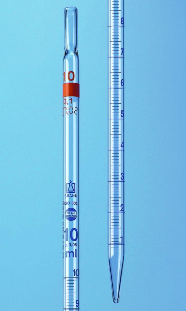 BRAND Measuring Pipette 2 mL:0.1 mL, BLAUBRAND, Class AS, Absolute Drain, AR Glass, Blau Graduation, Type 2 (Pack of 12)

