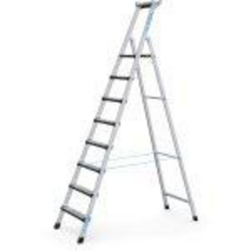 ZARGES Stepladders, 8 Steps, Safety Platform High 1.76m One-Side Use Only, Aluminium

