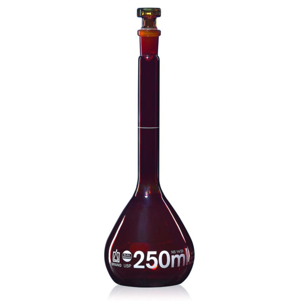 BRAND Volumetric Flask USP Class A, Amber, 20 ml, NS 10/19, Boro 3.3, with Glass Stopper, USP Individual Certificate

