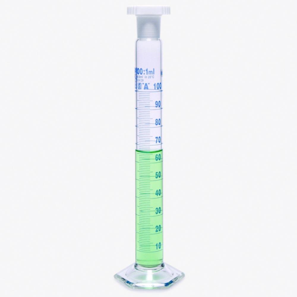 ISOLAB Mixing Cylinder 10 mL, Tall Form Glass, Class A, with PP Stopper, Blue Scale, Batch Certified