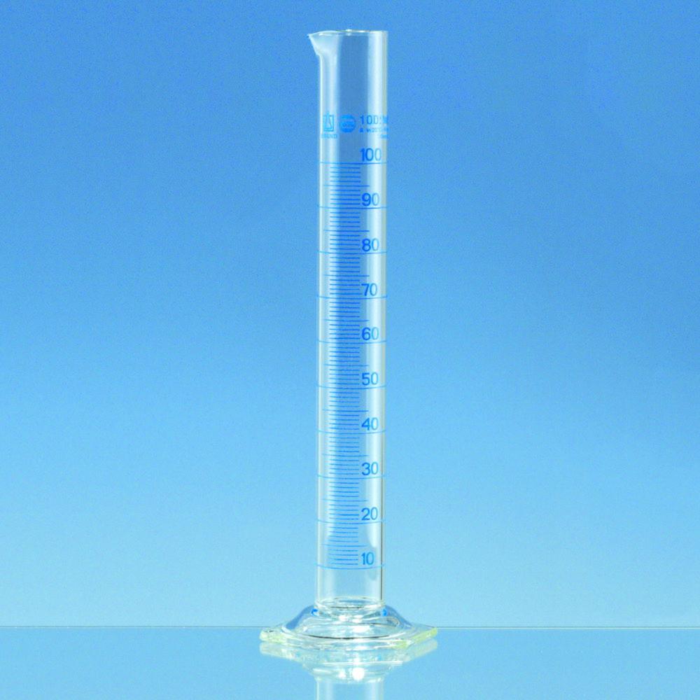 BRAND 1000 ml Measuring Cylinder, Tall Form with Drain and Hexagonal Foot, BLAUBRAND, Main Point Ring Division, with Single Certificate

