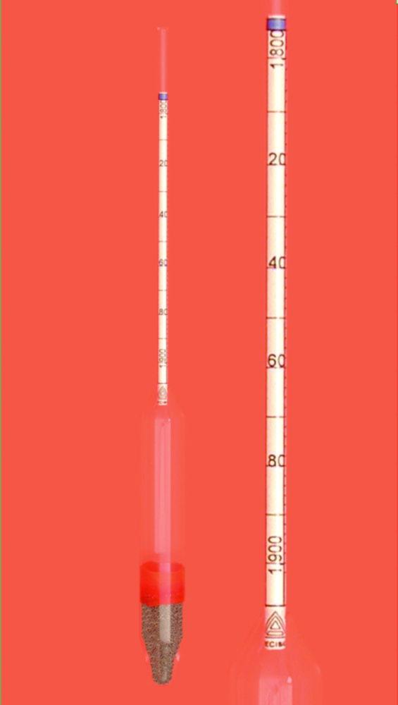 Amarell Density Hydrometer 2.000–2.500 g/cm³, 0.005 g/cm³ Divisions, 280–300 mm Length, without Thermometer