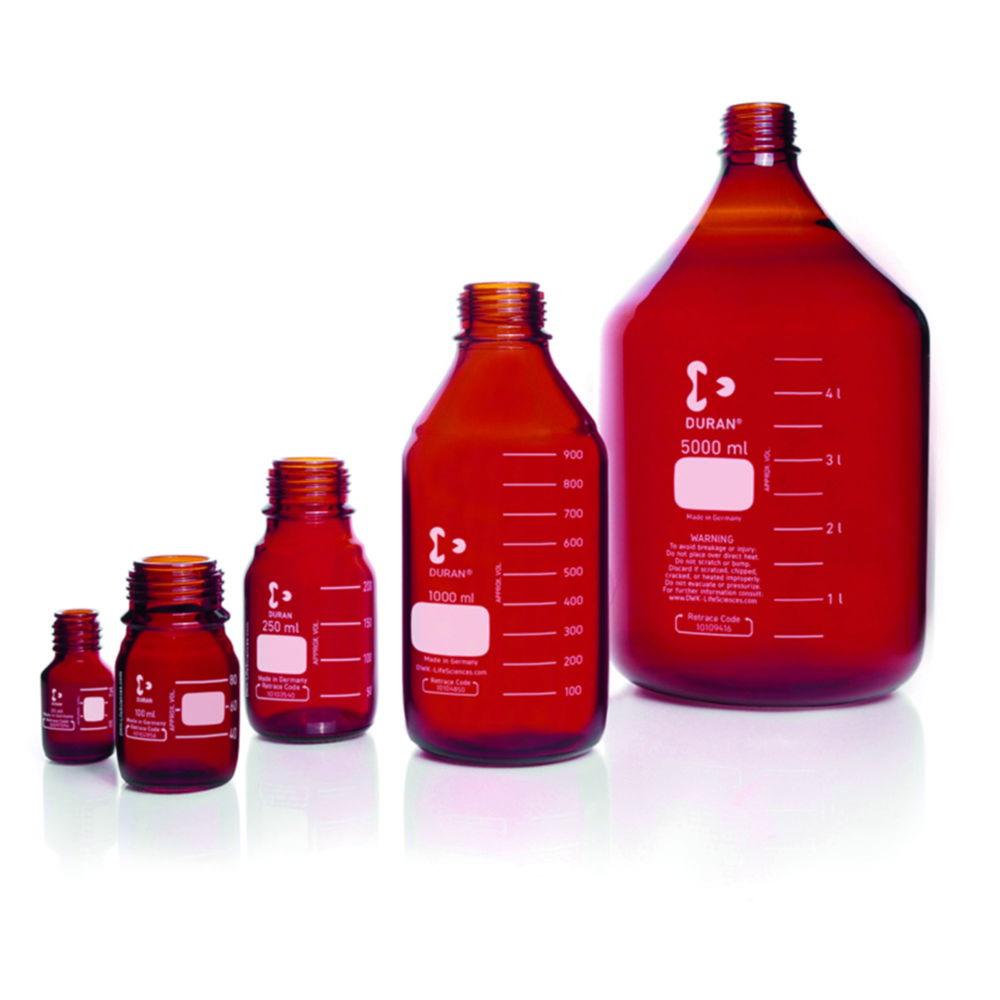 DWK Duran Laboratory Bottle, Amber, GL 45, Without Cap and Pouring Ring, 15000 ml