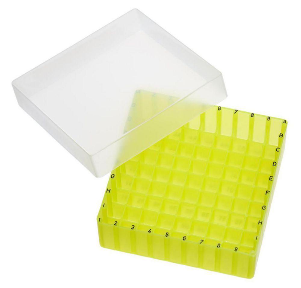 LLG Storage Box PP Yellow for 1.5 mL (1.8 mL, 2 mL) Vials or 2 mL Shell Vials with Cover, 130 x 130 x 45 mm