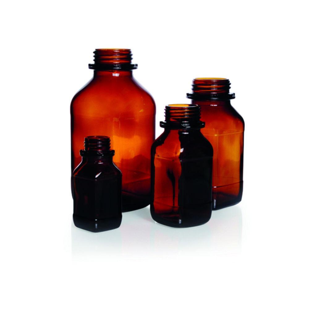 DWK Duran Square Screw Cap Bottle 100 mL, Wide Neck, Amber Thread 32, Soda Lime Glass, Without Cap