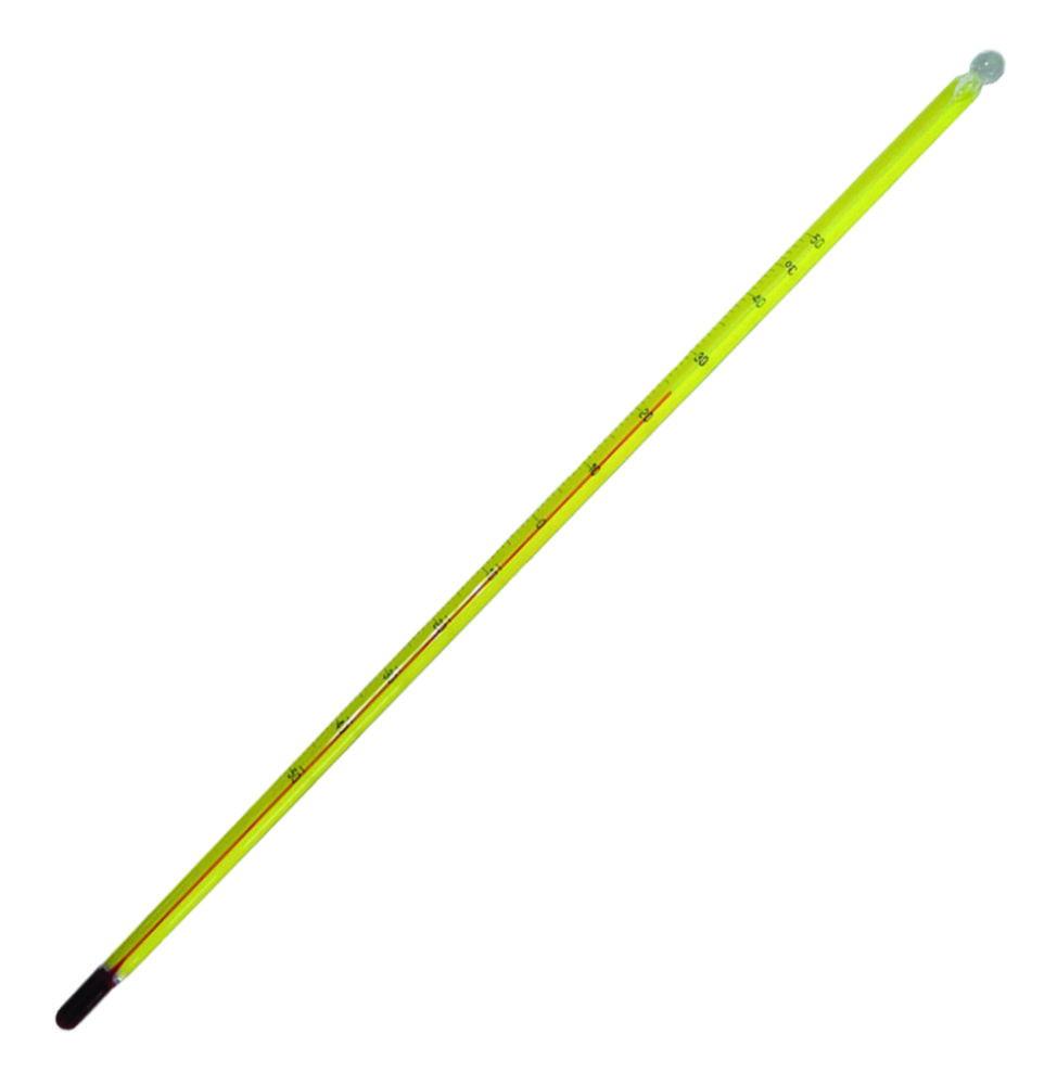 LLG Precision Laboratory Thermometer -10°C +150:1°C, Stemform, Capillary, Yellow-Backed, Red Filling, L350 mm, Suitable for Calibration