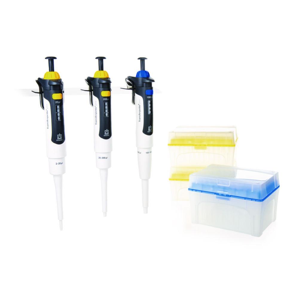 Transferpette® pro Starter-Kit Standard pipettes (0.5?10 µl), (10?100 µl), (100?1000 µl) 3x TipBox pipette tips, 3x shelf/rack mount, DE-M