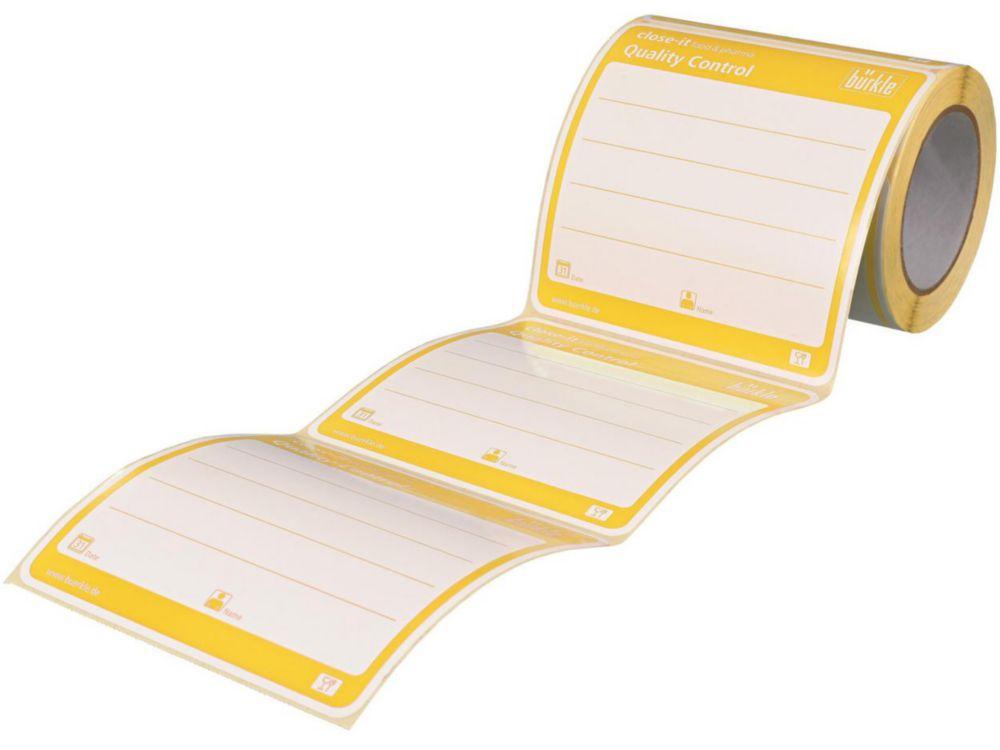 Bürkle Close-it Food & Pharma Maxi Control Seals, 150 mm x 150 mm, Yellow, Printed (Roll of 250)​