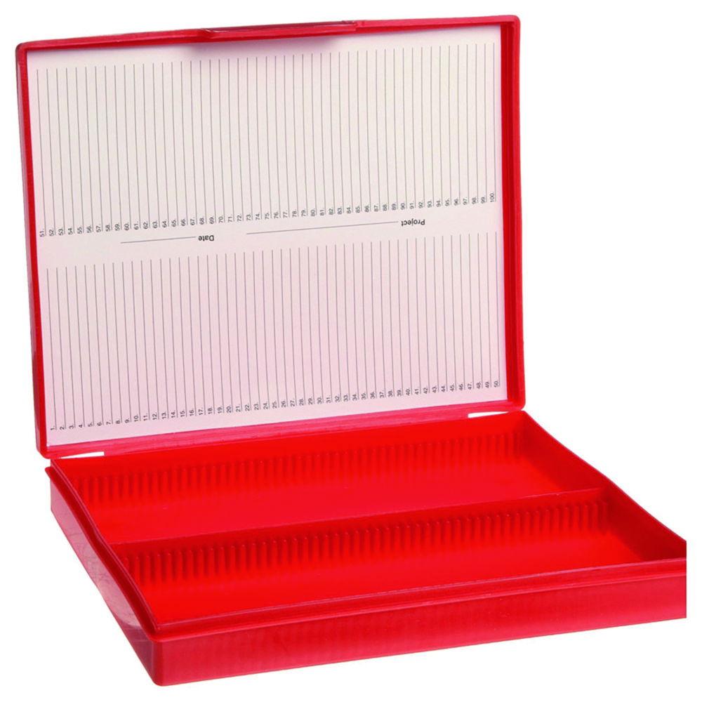 Heathrow Scientific Slide Box (Red) for 100 Slides – 210 x 169 x 37 mm