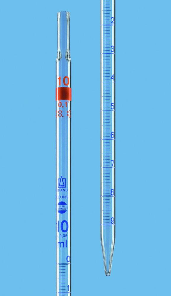 BRAND Measuring Pipettes 10 ml:0.1 ml AR-Glass, BLAUBRAND, Class AS, Full Drownspout, Blue Graduation, Pack of 12
