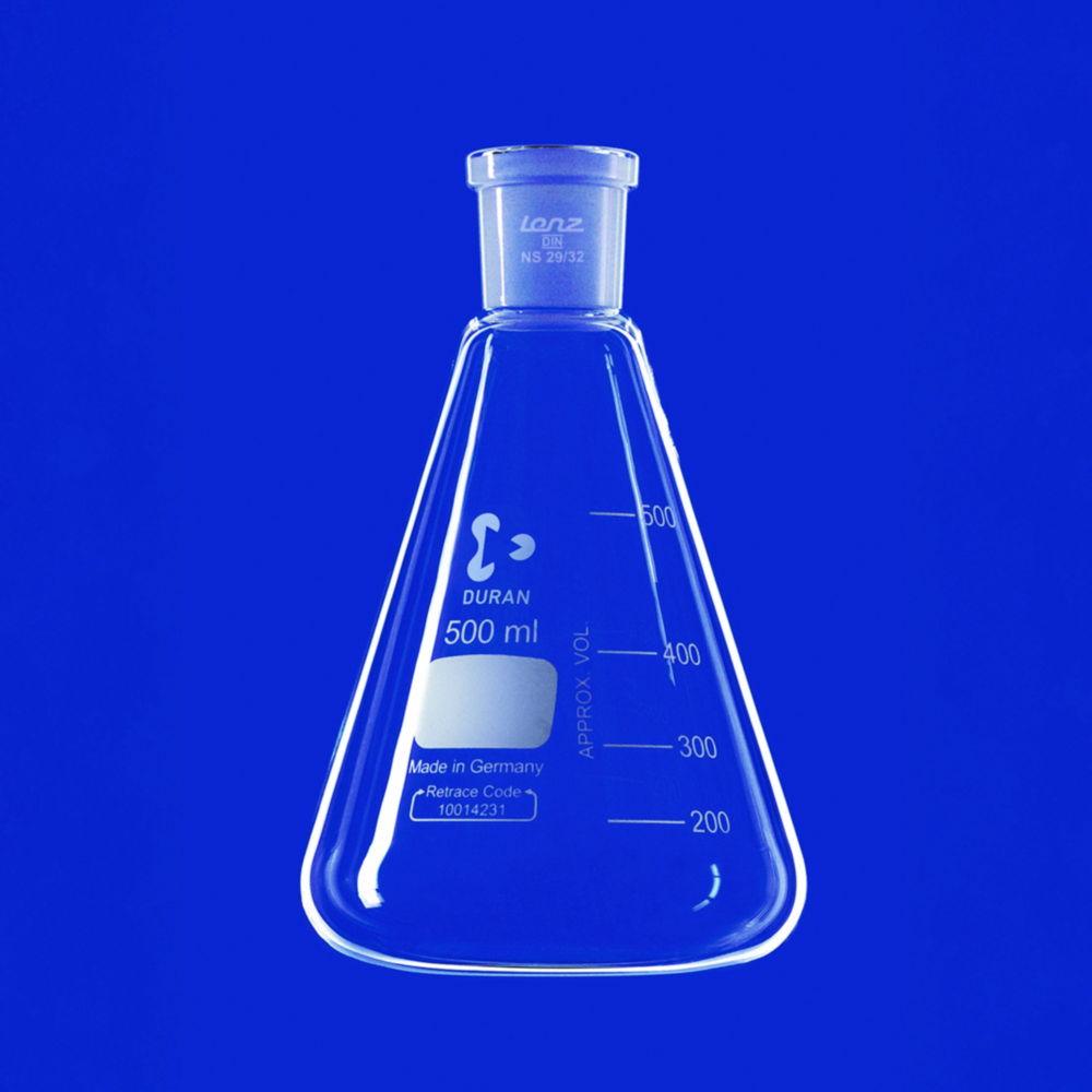 Lenz-Laborglas Erlenmeyer Flask 1000 mL with Conical Joint Cap, NS 45/40 Socket