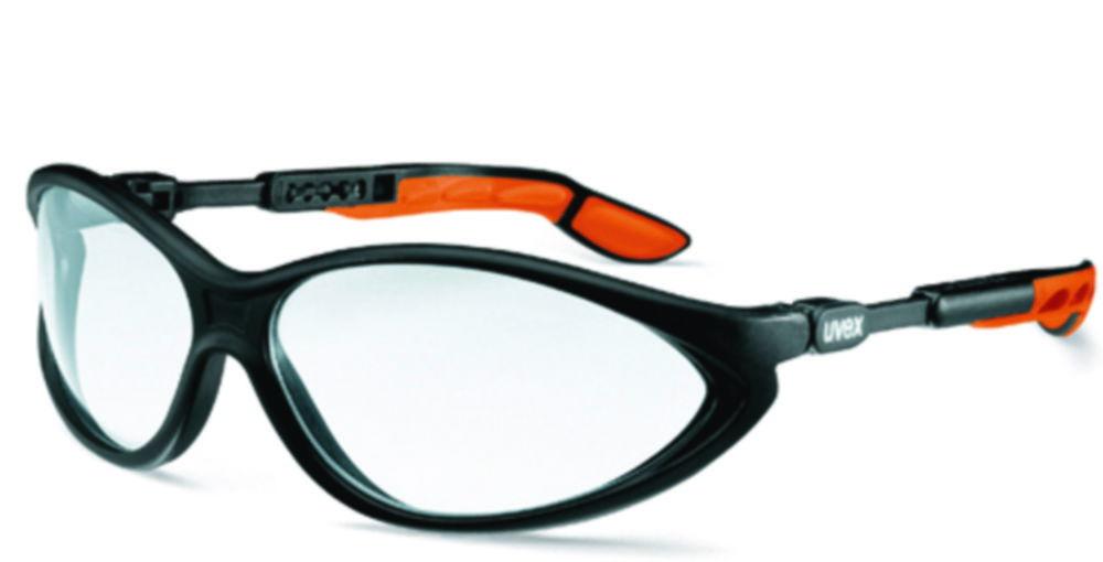 Uvex Cybric 9188 Safety Spectacles, Black/Orange Frame, Clear Lens, UV 2-1.2, Optidur 4C Plus

