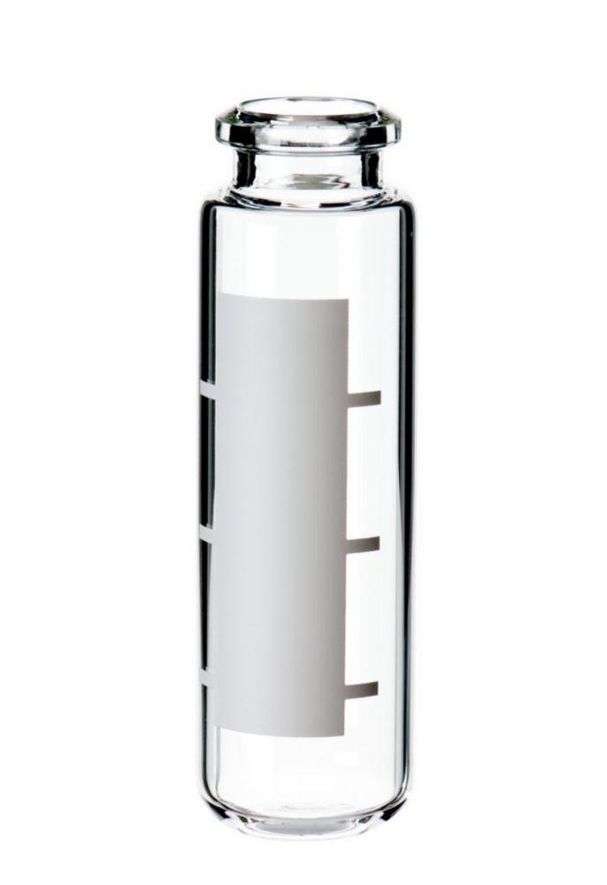 LLG Headspace Crimp Neck Vials N 20, Clear, 20 mL, 23 mm O.D., 75.5 mm Height, Rounded Bottom, Bevelled Top, with Label, Pack of 100