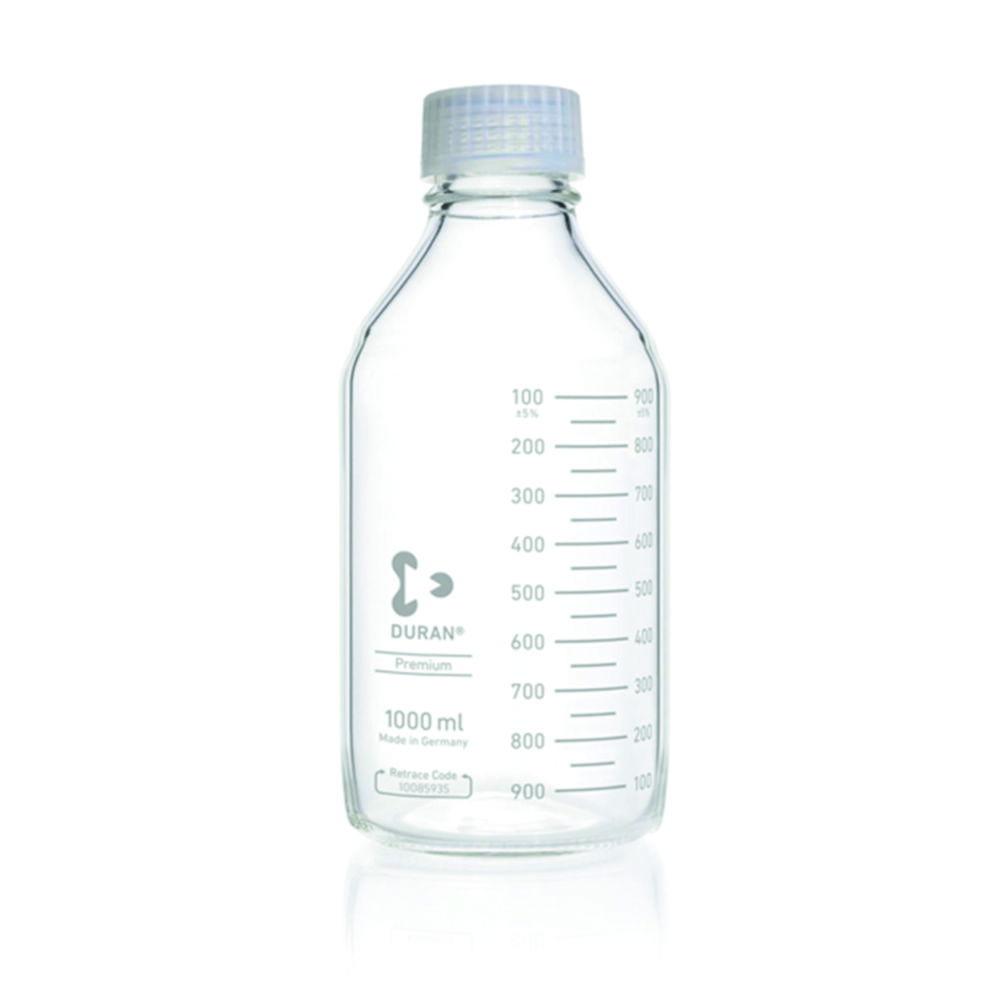 DWK Duran 1000 mL Premium Glass Laboratory Bottle with GL 45 Screw Cap and Pouring Ring
