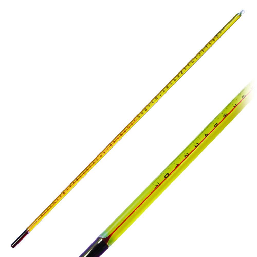 LLG Precision Laboratory Thermometer -10°C +50:1°C, Stemform, Capillary, Yellow-Backed, Red Filling, L420 mm