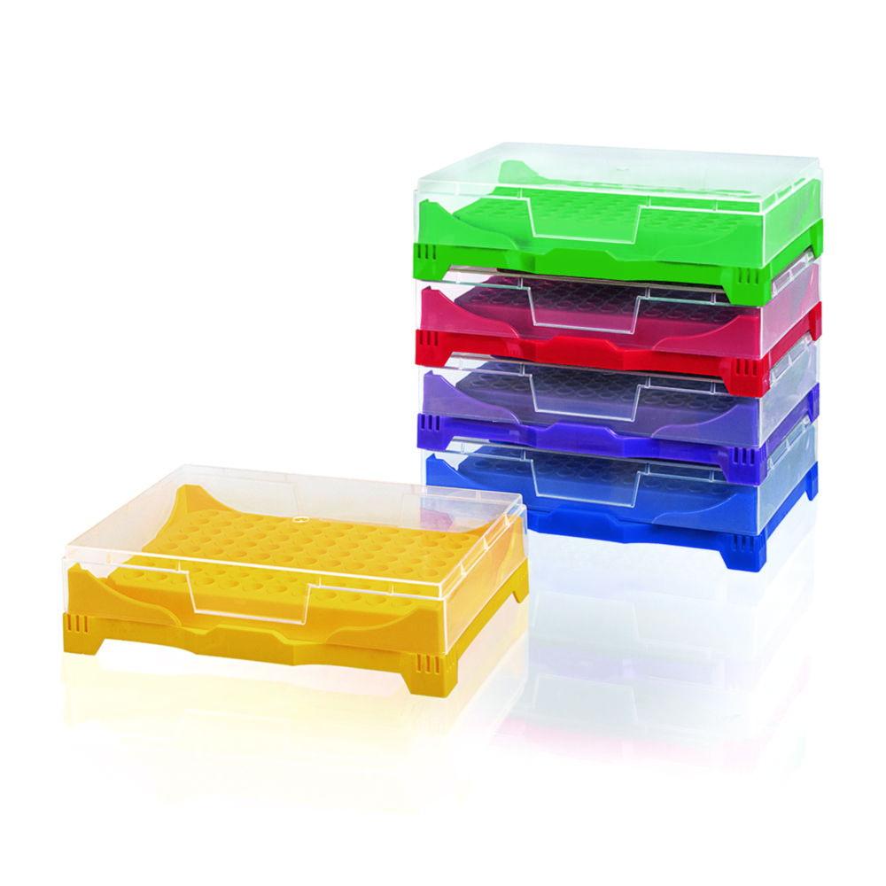 BRAND PCR Box/Rack PP with Lid for 0.2 mL Reaction Vessels (Assorted Colours, Pack of 5)