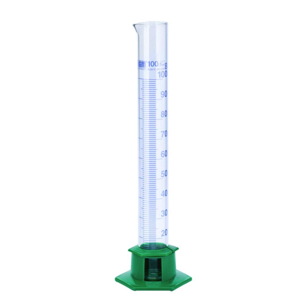 Hirschmann Measuring Cylinder 50 ml, Blue Graduated with Plastic Base, High Form DURAN, Cl. B