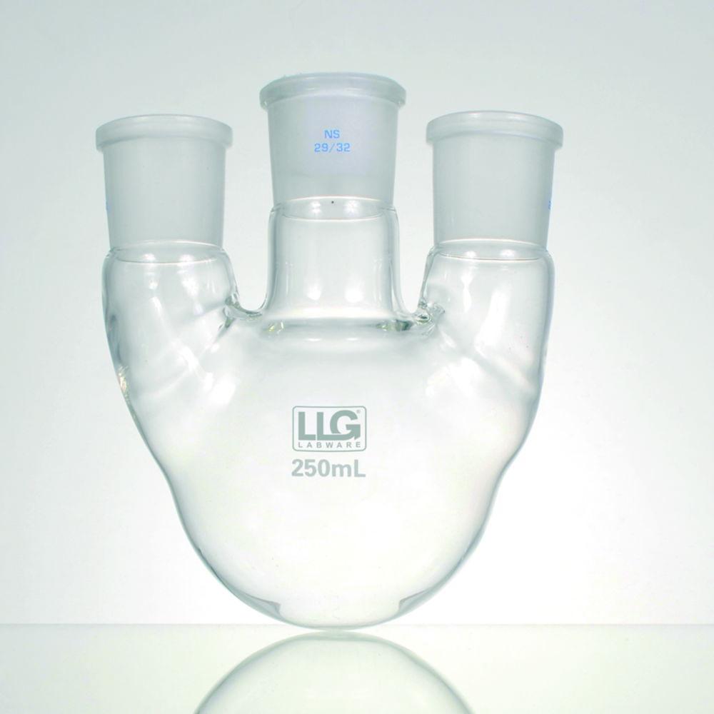 LLG Three-Neck Round Bottom Flask 1000 ml, Parallel Side Necks, CN NS 29/32, SN 2 x NS 29/32 Parallel, Boro 3.3

