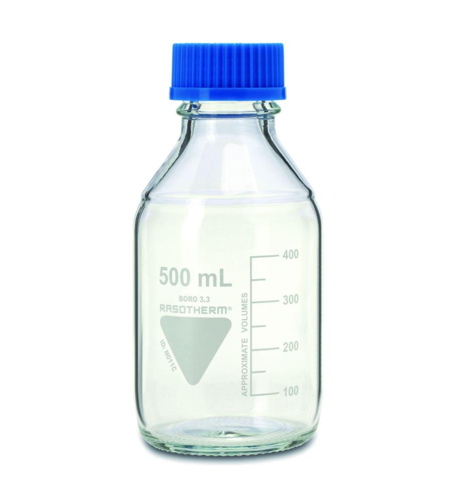 Scherf Laboratory Bottles 250 ml with Blue Cap and Ring, Boro 3.3, GL 45, Pack of 10