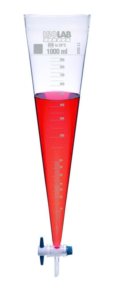 ISOLAB Imhoff Cone 1000 mL, Glass, with Stopcock