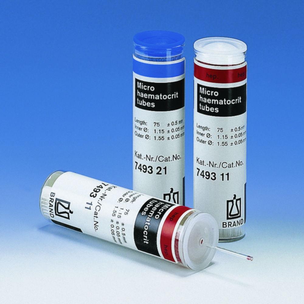 BRAND Micro-Hematocrit Capillaries Heparinized, 75 mm × 1.1/1.2 mm, Pack of 100