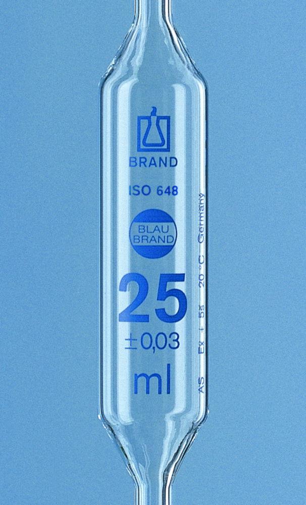 BRAND Volumetric Pipettes 50 ml with 1 Mark BLAUBRAND, Class AS, AR Glass KB, Blue Graduation, Pack of 6