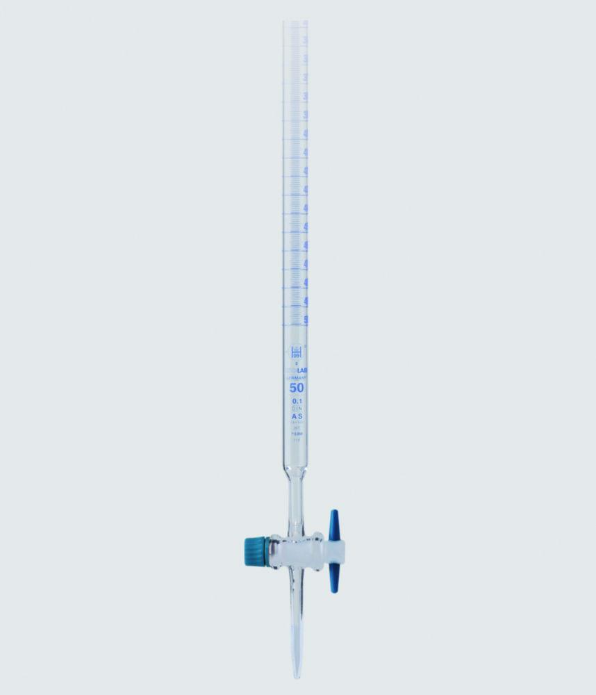 ISOLAB Burette 50:0.10 mL Glass Class AS with PTFE Stopcock Schellbach Blue Scale Batch Certified