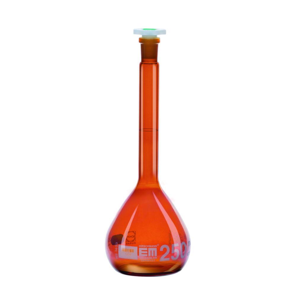 Hirschmann Laborgeräte Volumetric Flask 20ml Class A Amber DURAN, NS 10/19, with PE Stopper, White Graduation
