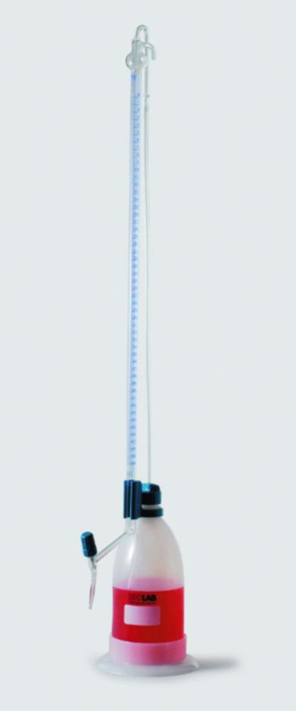 ISOLAB Automatic Burette, Accto Schilling, 25 mL, Clear Glass, CL-AS, Schellbach Stripes, Blue Scale, Conformity, Batch Certified