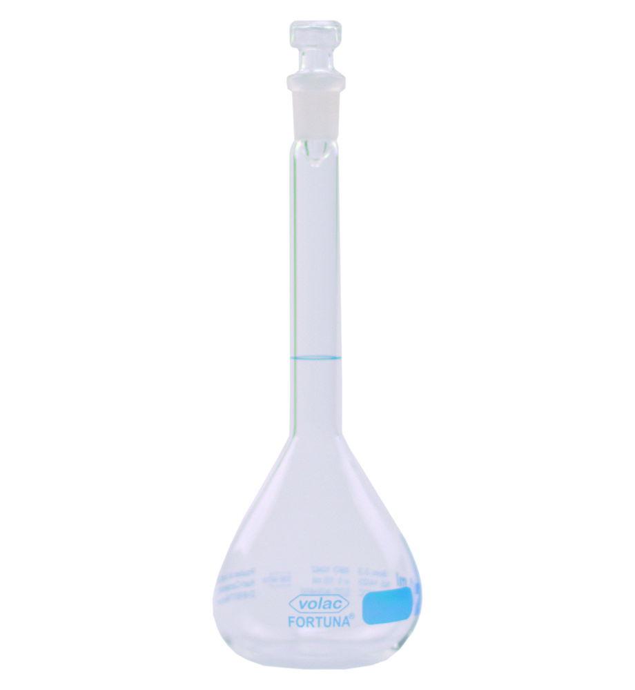 Poulten & Graf Volumetric Flask 100ml NS 14.5/23 Borosil Glass CL. A, Blue Grad. with Glass Stoppers
