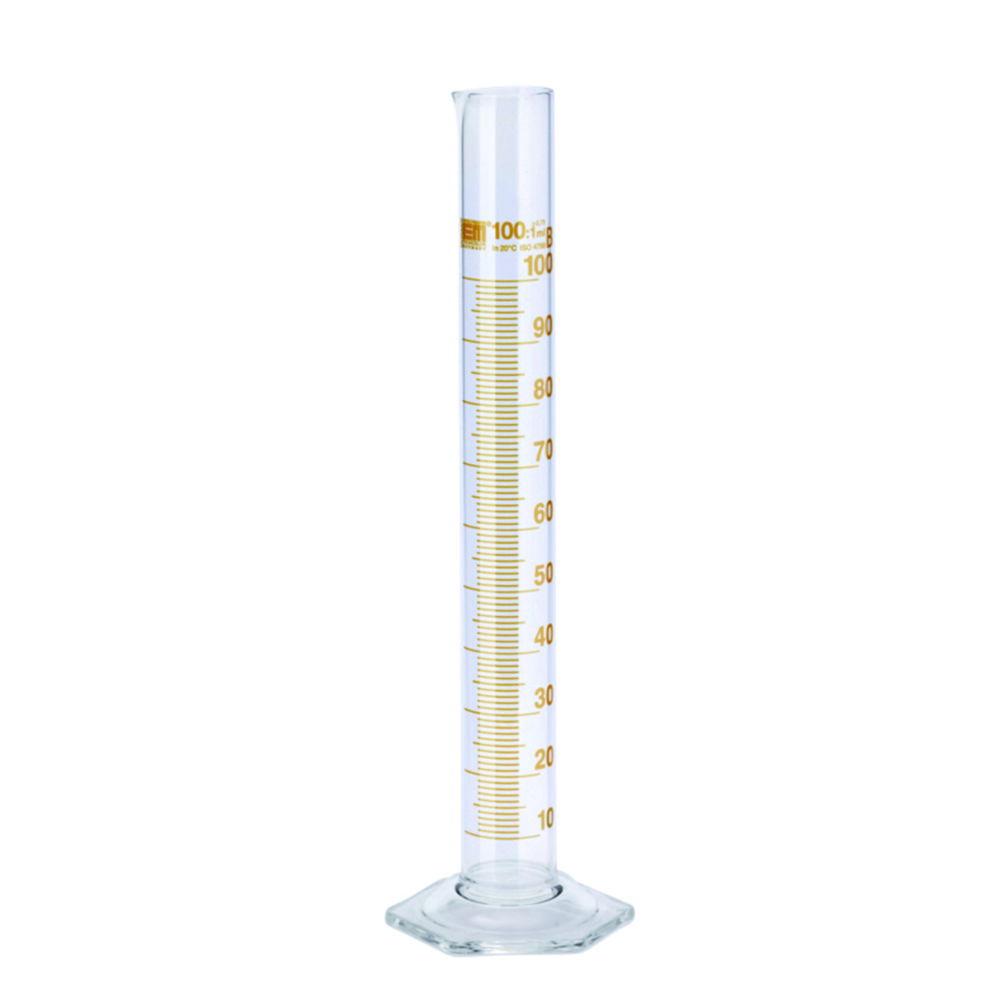 Hirschmann Laborgeräte 10 mL Measuring Cylinder, Class B, Tall Form, Short Line Graduation, Borosilicate Glass, Amber Graduated
