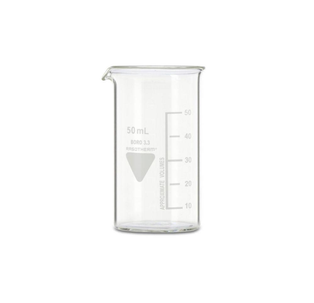 Scherf Beakers 50 ml, High Form, Boro 3.3, With Division and Spout, Pack of 10