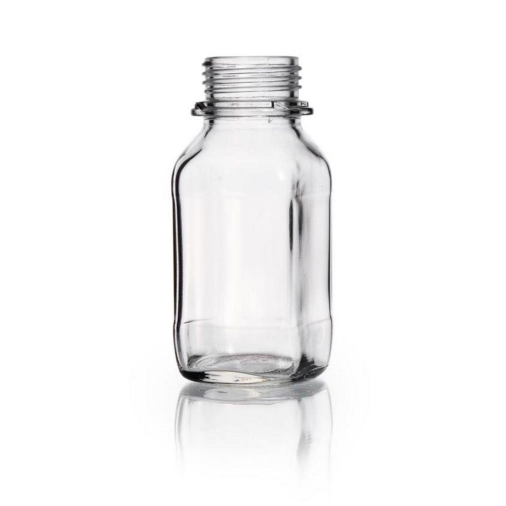 DWK Duran Square Screw Cap Bottle, 250 ml, Wide Neck, Clear, Thread 45, Soda-Lime Glass (Without Cap)